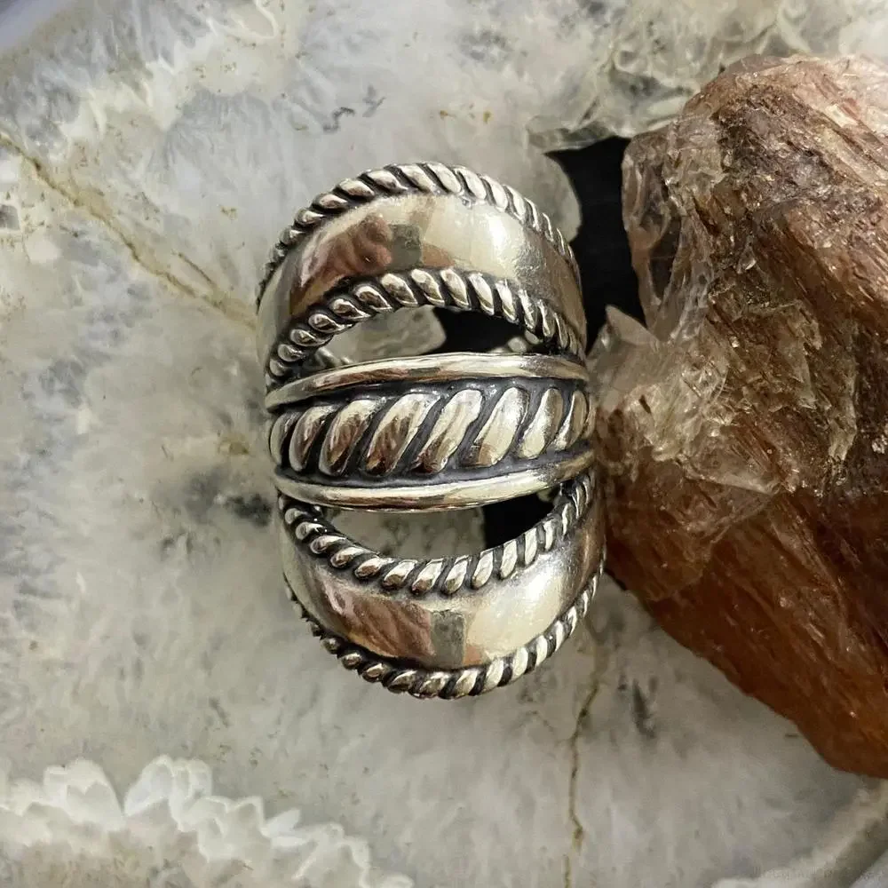 Carolyn Pollack Vintage Sterling Silver Decorated Ropes & Bands Ring For Women - Picture 6 of 10